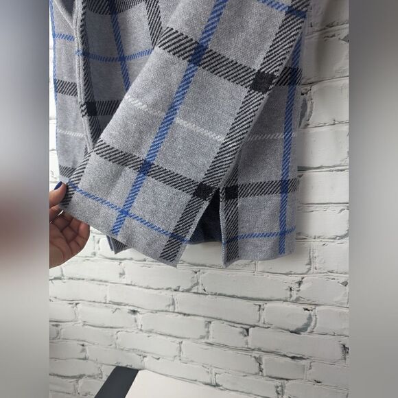Adrienne Vittadini Knit top, mock neck plaid grey and blue xs - Picture 4 of 8